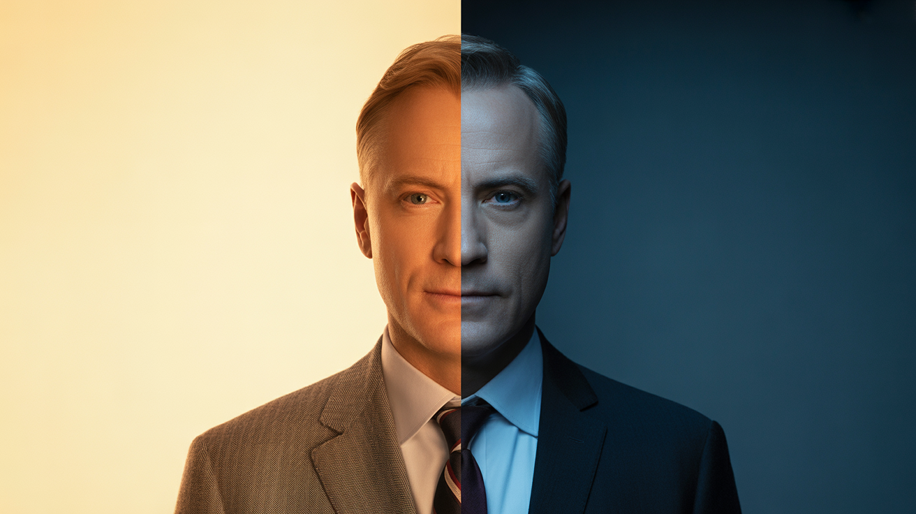 Cinematic banner of the Oracle pattern executive split between warm prosperity light and cold elimination shadow